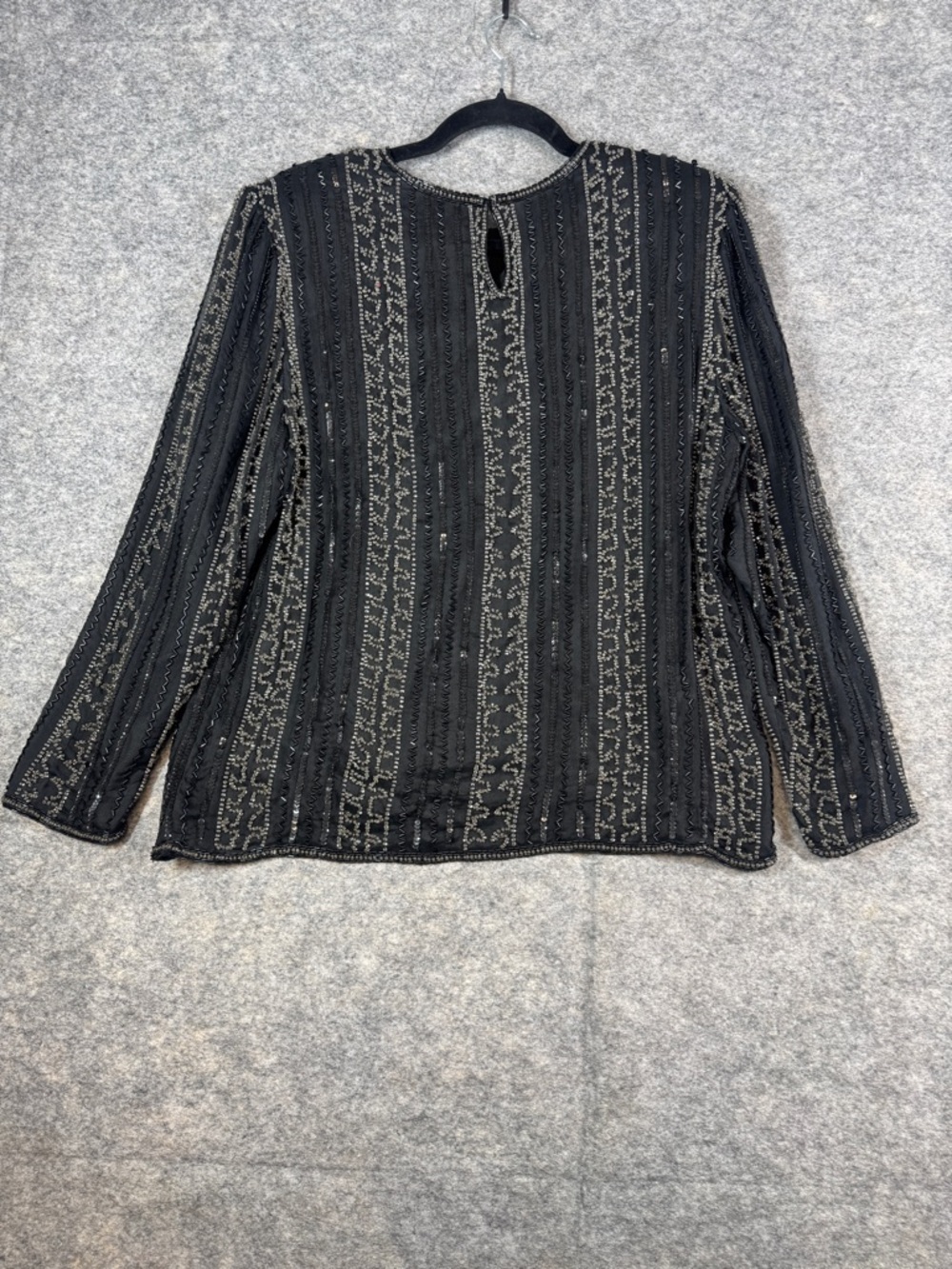 Vintage Royal Feelings Silk Beaded Sequin Top Black Formal Blouse Size L Party - Picture 14 of 16